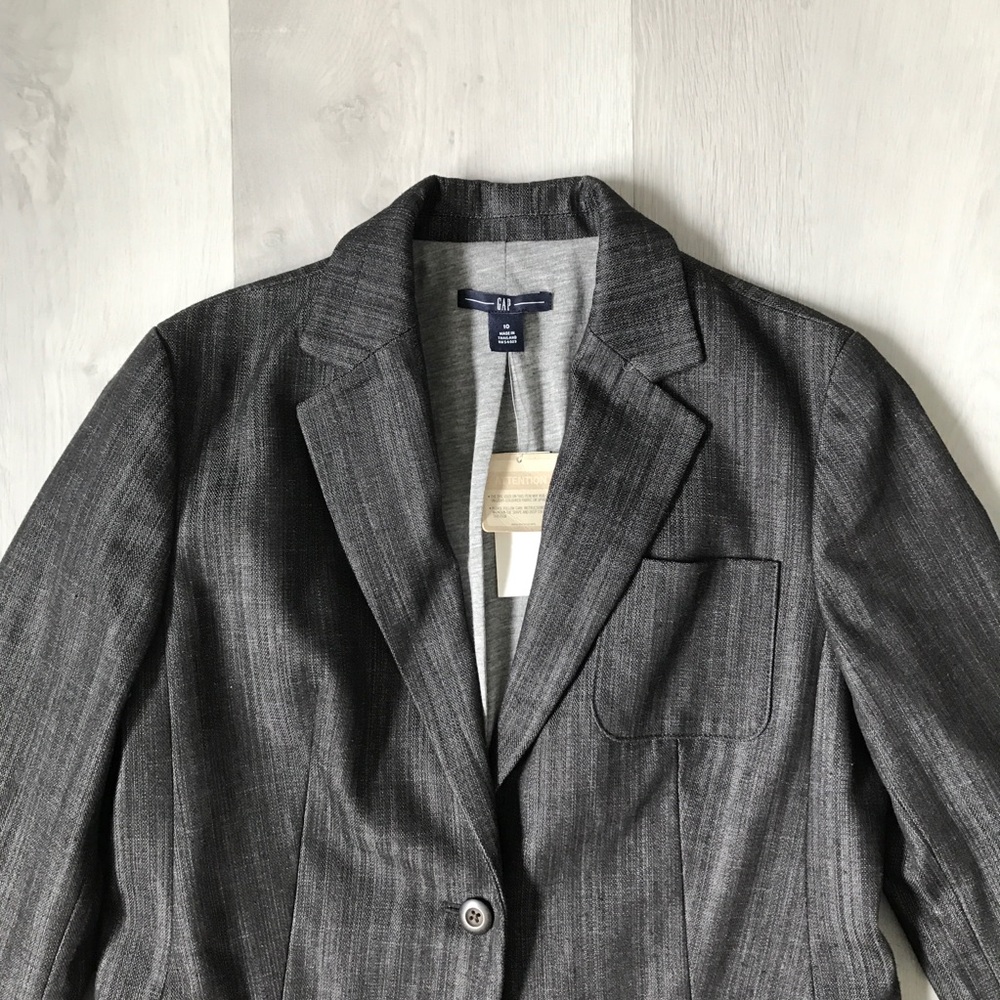 GAP TWILL DENIM GRAY BLAZER JACKET ONE BUTTON WOMENS 10 - Picture 2 of 11